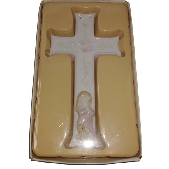 Vintage Russ Holy Communion Cross Porcelain 7" Christian Girl Praying Christian - Picture 1 of 5